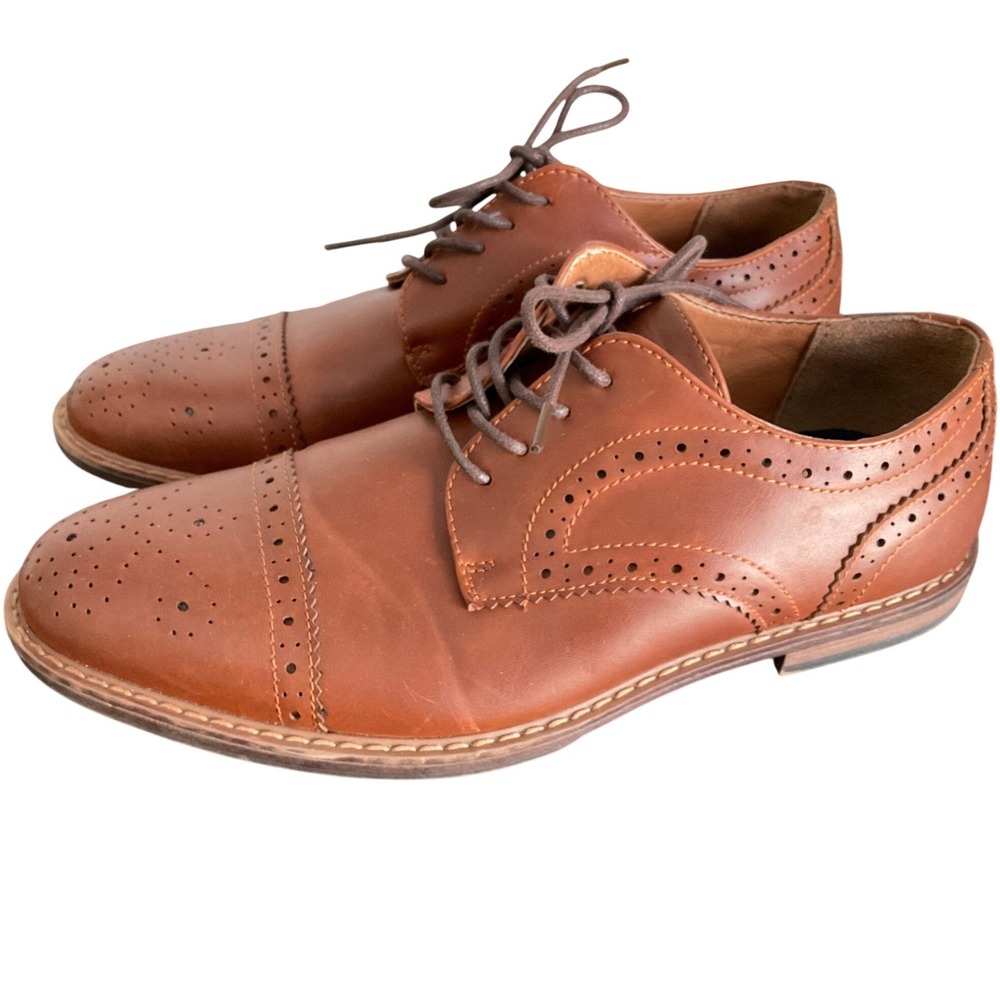 Nunn Bush Mens Comfort Gel Brown Brogue Cap Toe Oxford Dress Shoes 10M